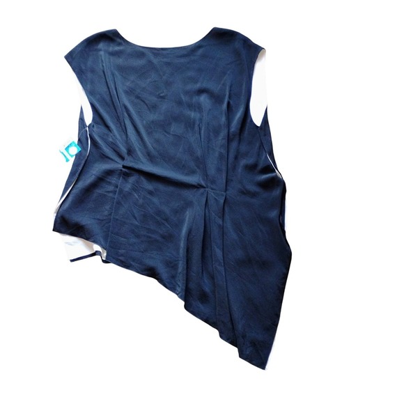 Eileen Fisher Silk Asymmetrical Hem Sleeveless Blouse Top Black White - Picture 4 of 7